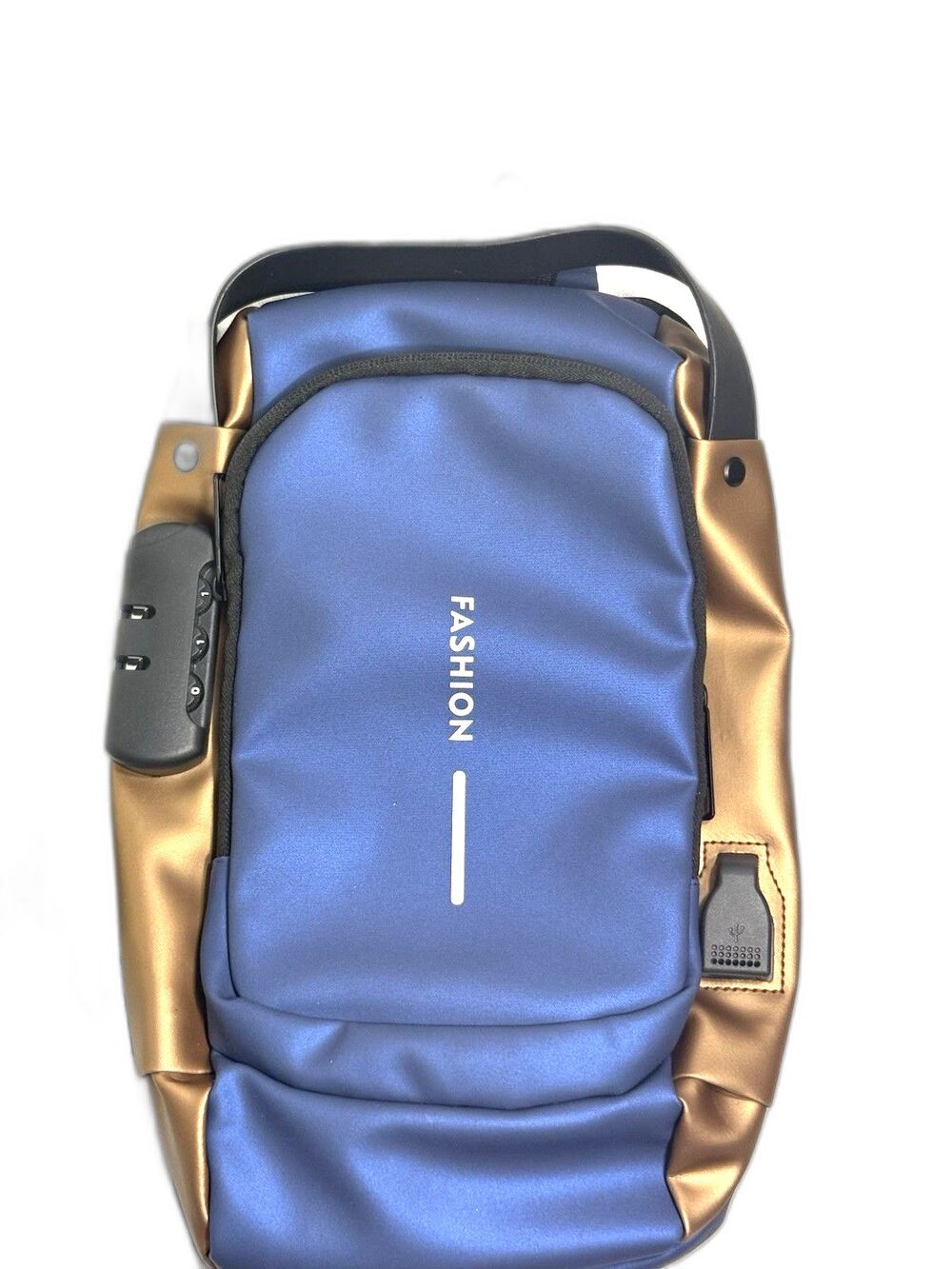 Fashion Men’s Sling Travel Bag Navy/Copper NWOT 7.5X12x3.5